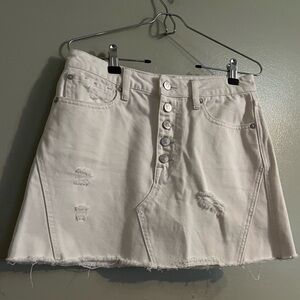 We The Free Womens White Mini Denim Skirt Button Fly Size 27 Distressed